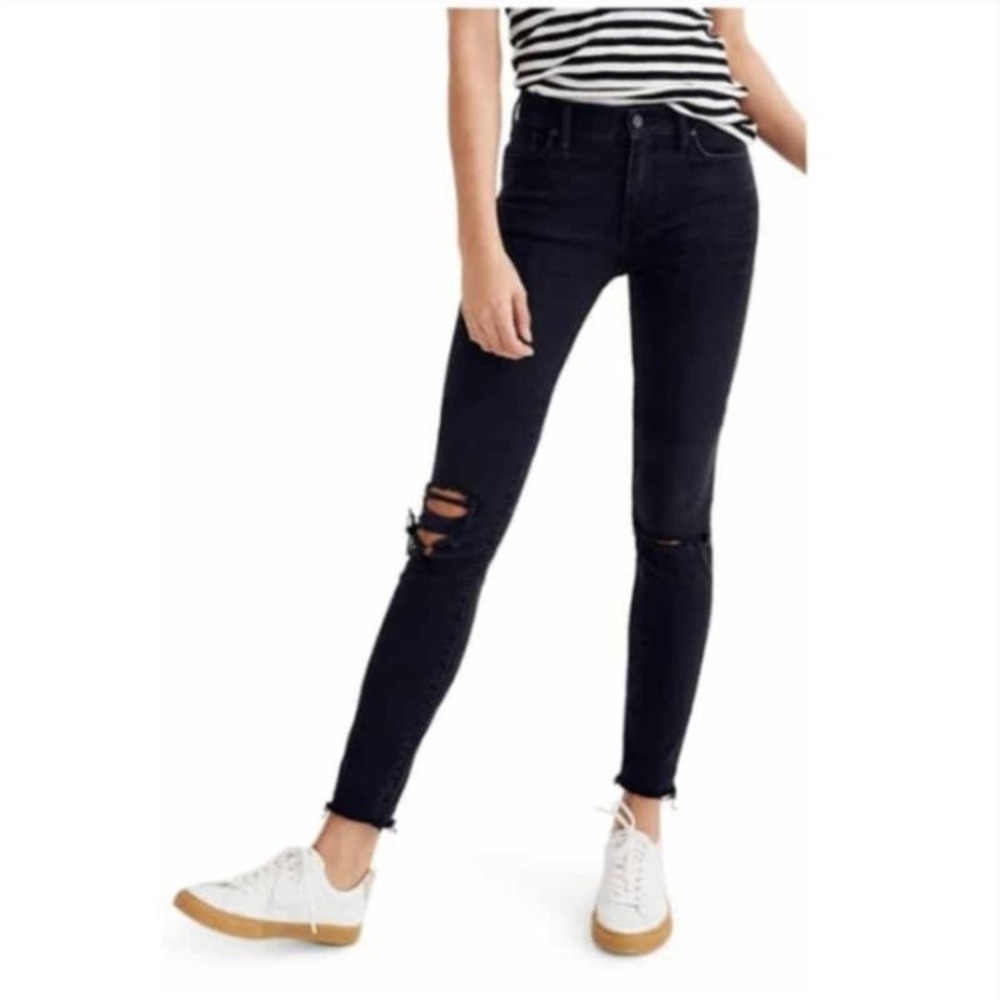 3/$20 Frame Denim Black Raw Hem Ripped Le Skinny De Jeanne Cropped Jeans 26